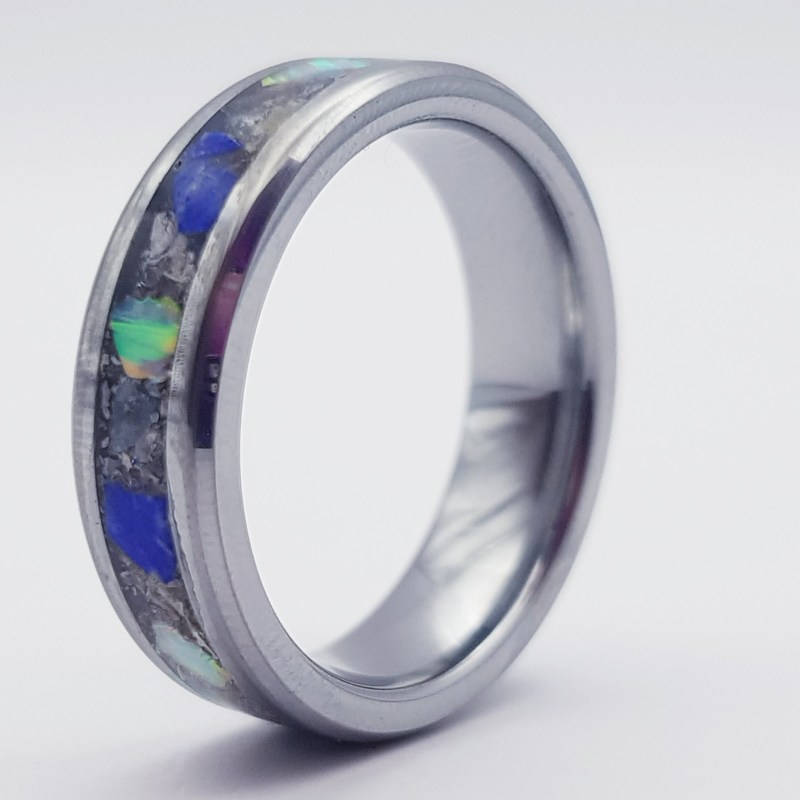 Asche Inlay Ring mit Edelstein und Opal
