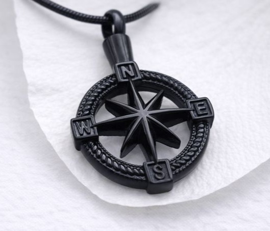Ascheschmuck Kompass schwarz, Asche Anhänger, Schmuckurne