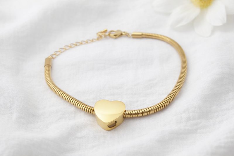 Armband für Asche Gold, Ascheschmuck Herz, Gedenkschmuck
