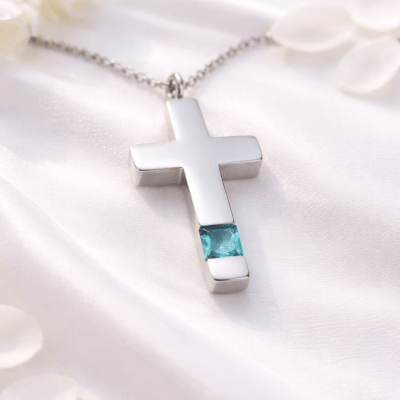 Ascheschmuck Kreuz mit Kristall, Asche Anhänger, Erinnerungsschmuck Kreuz
